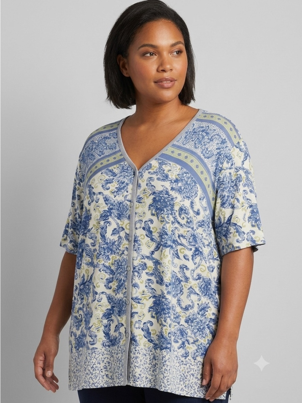 Carole Little II Vintage Floral Top 22W Like New Rayon Blouse Shoulder Pads